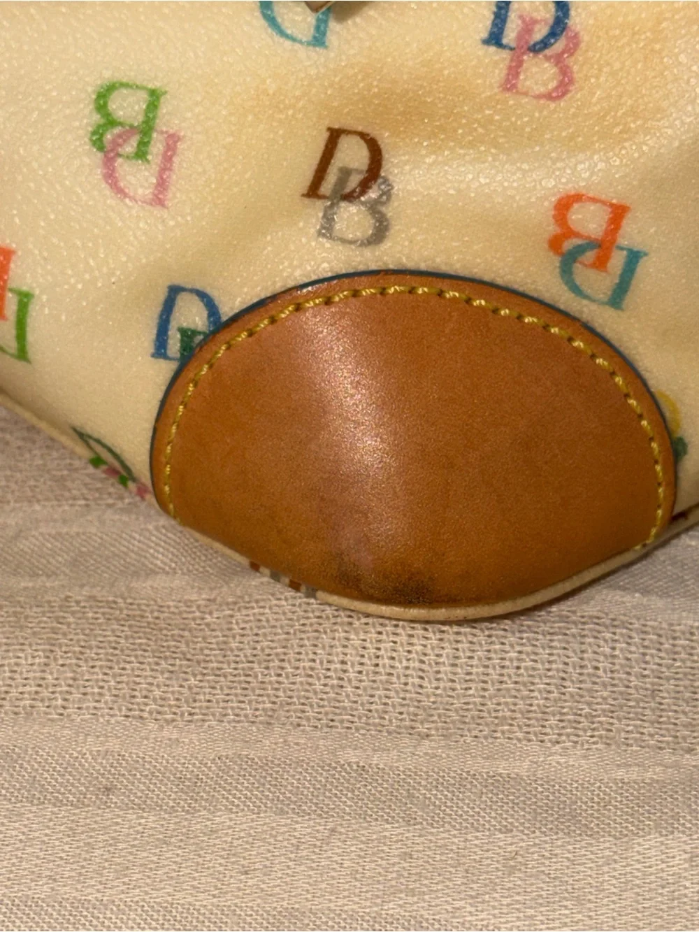 Dooney & Bourke Cream Multicolor DB Logo Satchel with Tan Trim